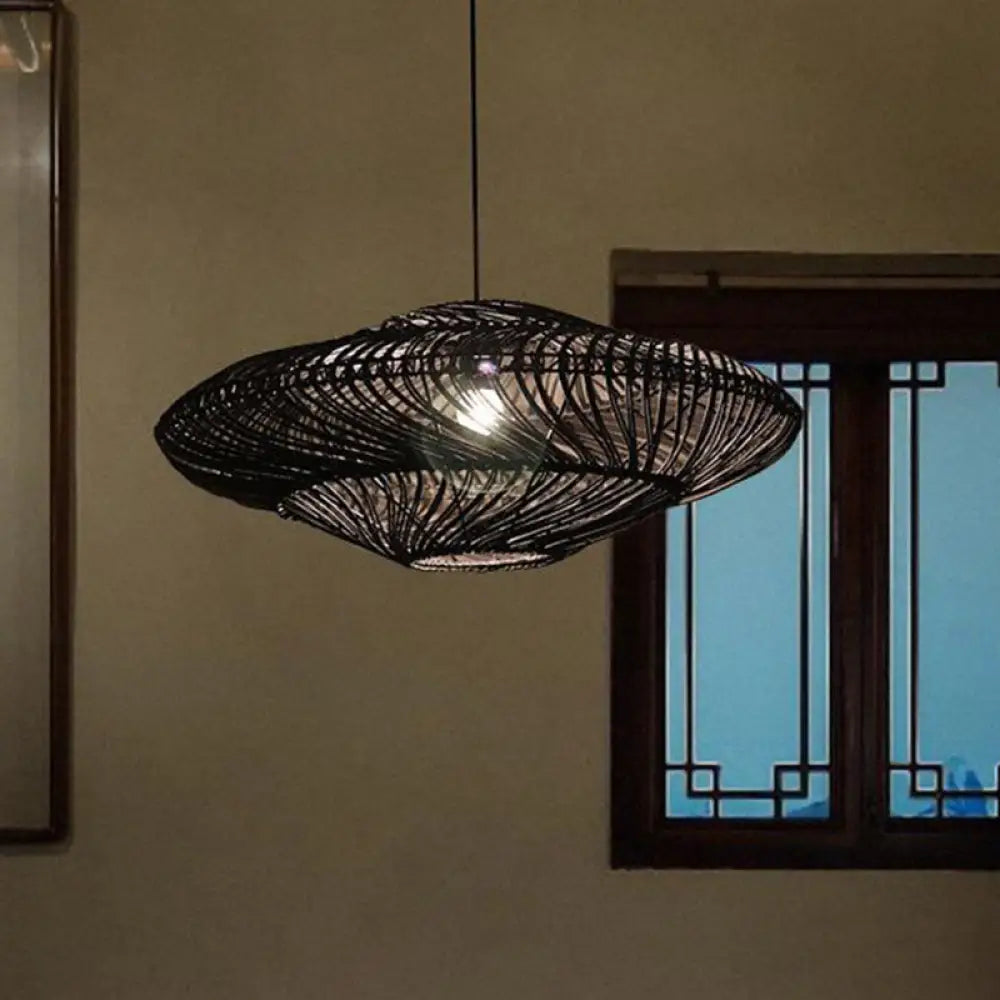 Asian Rattan Flying Saucer Pendant Light For Dining Room Black / 20