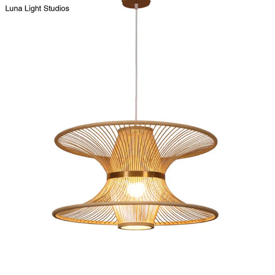 Asian Style Bamboo Ceiling Light For Restaurants With Lotus-Inspired Design And Wood Hanging Fixture