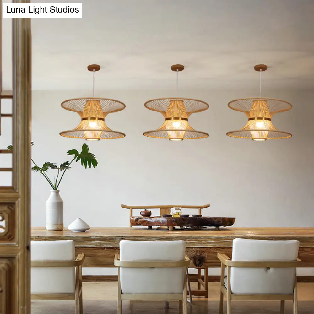 Asian Style Bamboo Ceiling Light For Restaurants With Lotus-Inspired Design And Wood Hanging Fixture