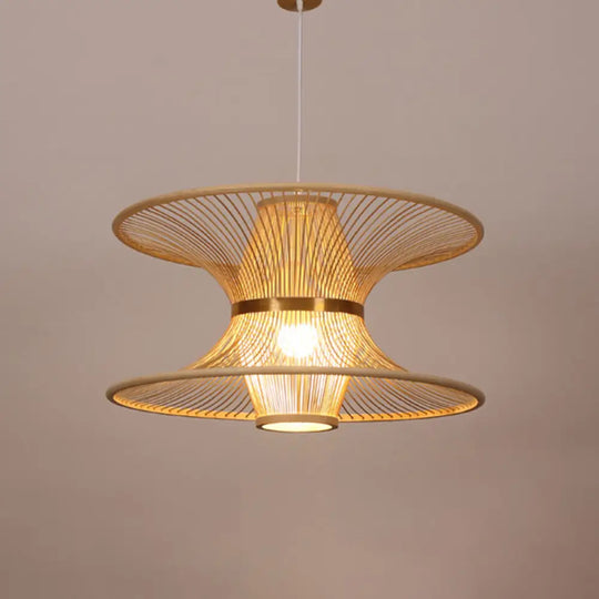 Asian Style Bamboo Ceiling Light For Restaurants With Lotus-Inspired Design And Wood Hanging Fixture