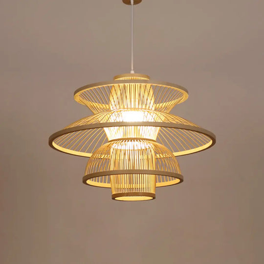 Asian Style Bamboo Ceiling Light For Restaurants With Lotus-Inspired Design And Wood Hanging Fixture