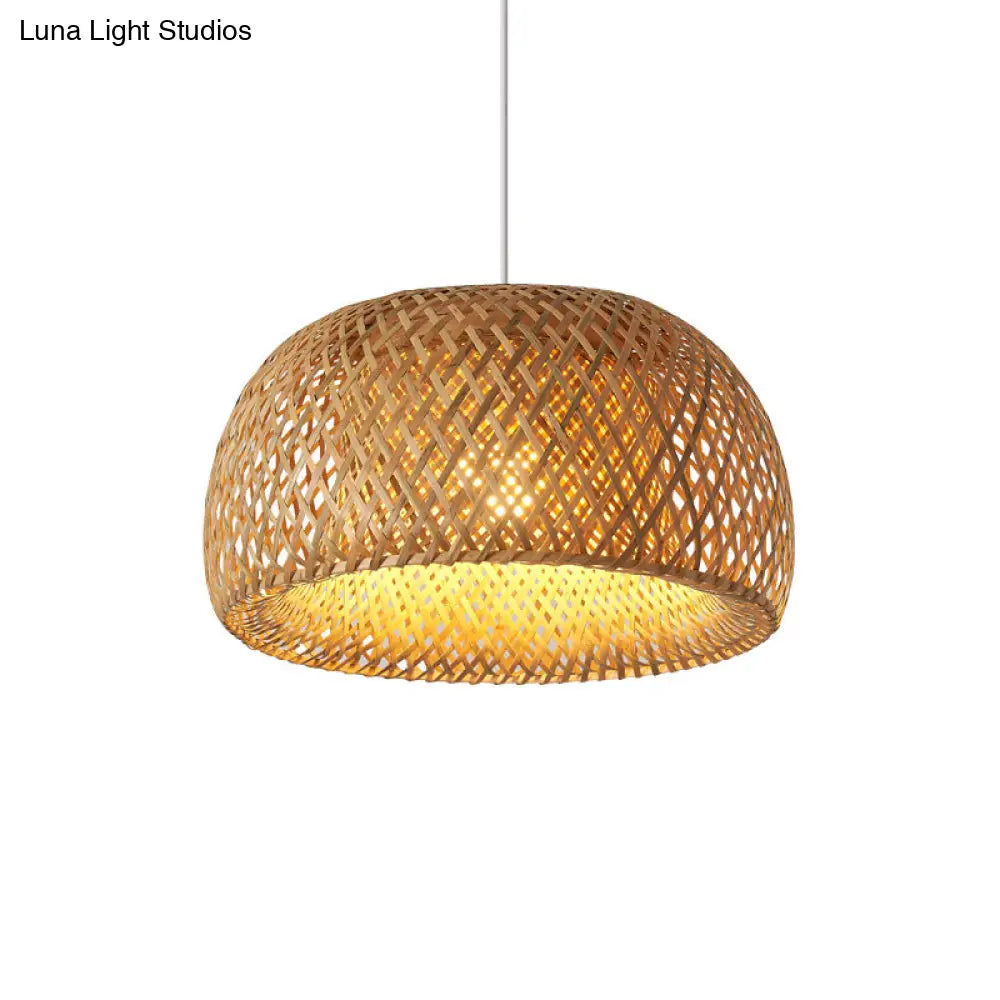 Asian Style Bamboo Dome Shade Ceiling Light - Wood Hanging Lamp For Corridor