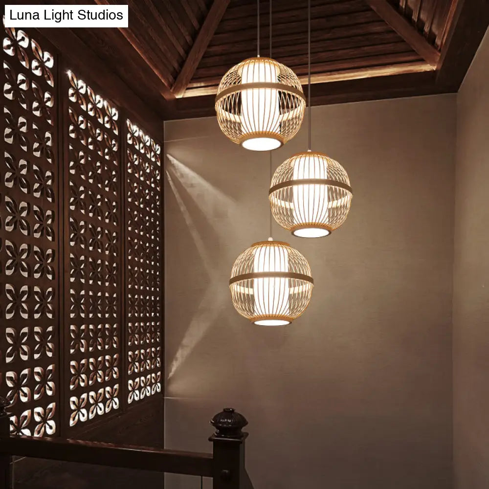 Asian Style Bamboo Lantern Tea Room Ceiling Light Fixture - Wood Hanging With 1-Bulb