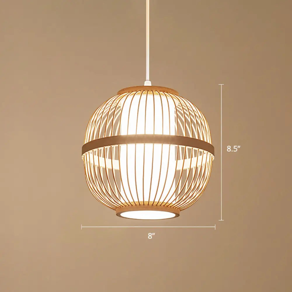 Asian Style Bamboo Lantern Tea Room Ceiling Light Fixture - Wood Hanging With 1-Bulb