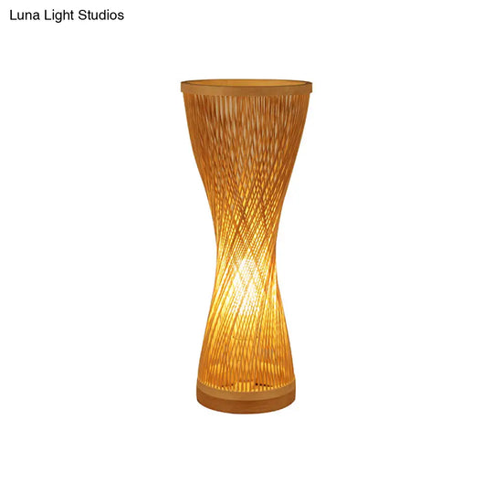 Asian Style Bamboo Nightstand Lamp - Single Head Wood Desk Light For Bedroom