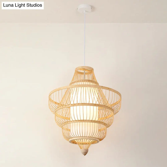 Asian Bamboo Pendant Hanging Light Kit - Diamond/Drum/Barrel Drop Design 1-Light Beige / H