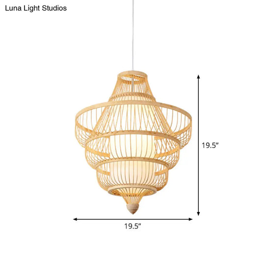 Asian Bamboo Pendant Hanging Light Kit - Diamond/Drum/Barrel Drop Design 1-Light Beige