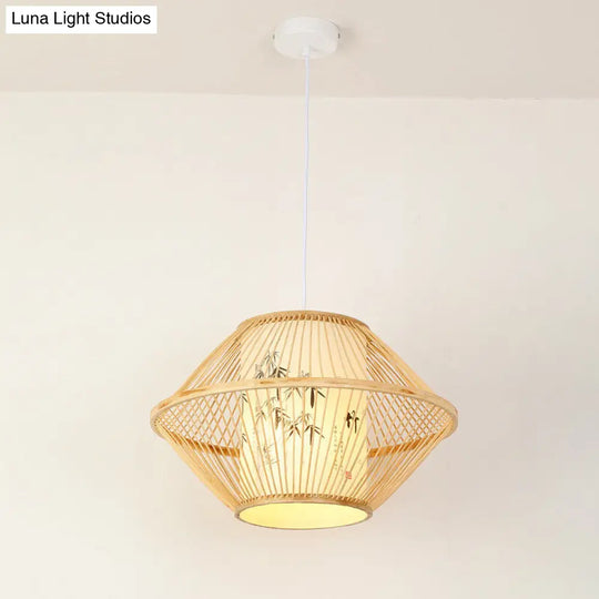 Asian Bamboo Pendant Hanging Light Kit - Diamond/Drum/Barrel Drop Design 1-Light Beige / B