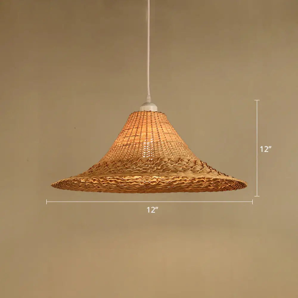 Asian Style Bamboo Straw Hat Ceiling Light Fixture In Wood - Restaurant Hanging With 1 Bulb