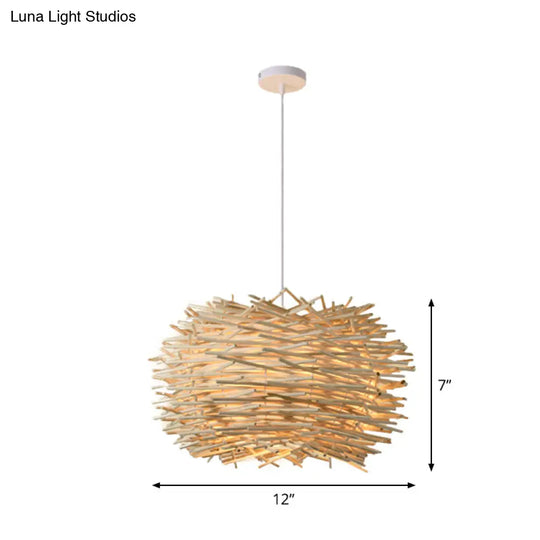 Asian Style Bamboo Woven Pendant Light - Beige Cone/Crescent/House Design