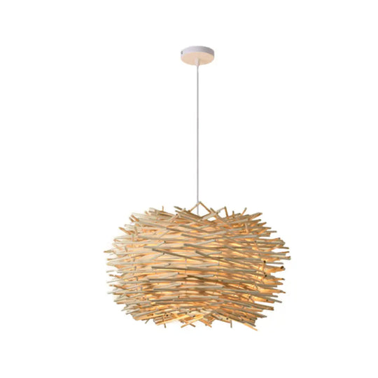Asian Style Bamboo Woven Pendant Light - Beige Cone/Crescent/House Design / C