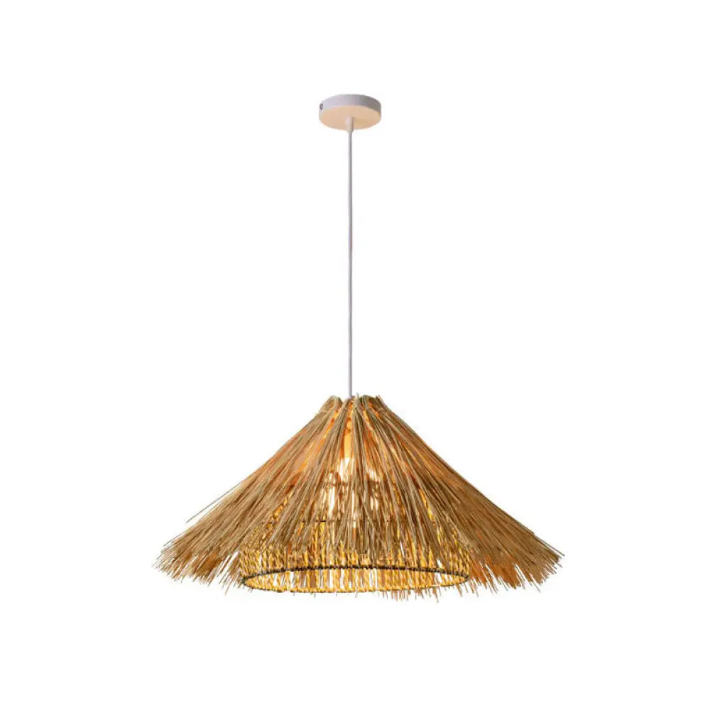 Asian Style Bamboo Woven Pendant Light - Beige Cone/Crescent/House Design / G