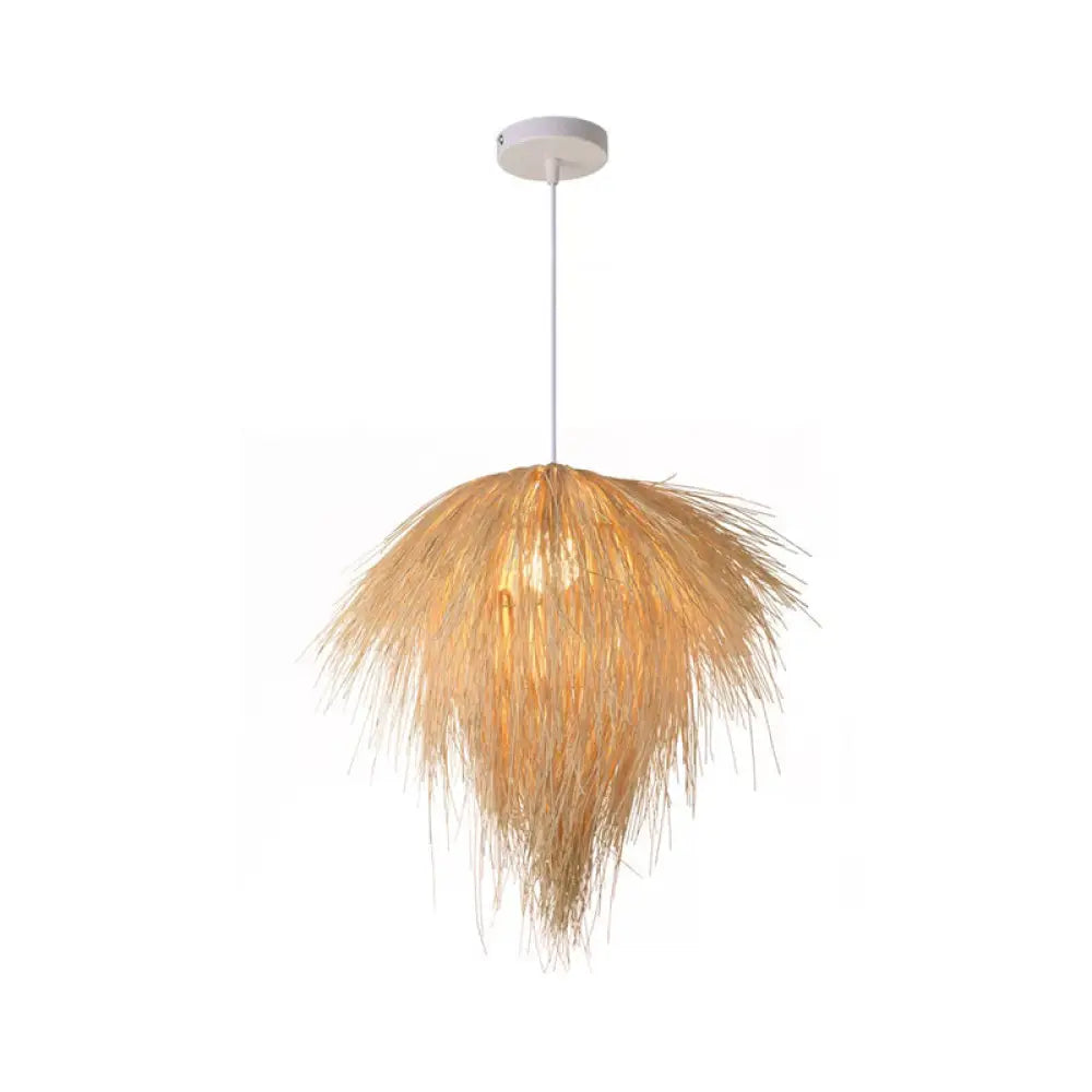 Asian Style Bamboo Woven Pendant Light - Beige Cone/Crescent/House Design / H