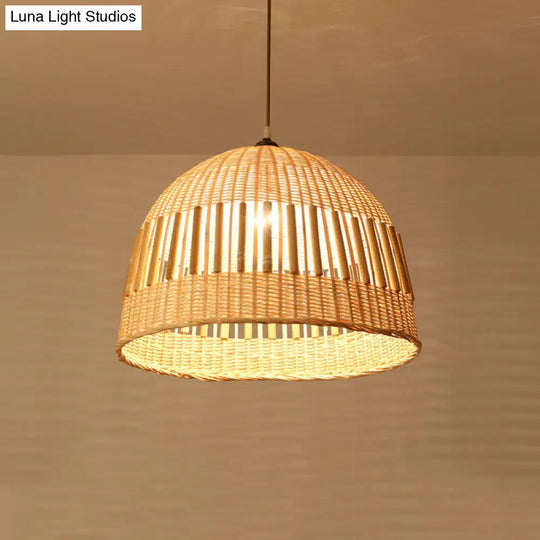 Asian Style Beige Diamond/Bell/Onion Drop Pendant Hanging Light Fixture With Bamboo Accent - Tearoom