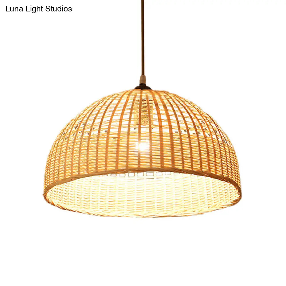 Asian Style Beige Diamond/Bell/Onion Drop Pendant Hanging Light Fixture With Bamboo Accent - Tearoom