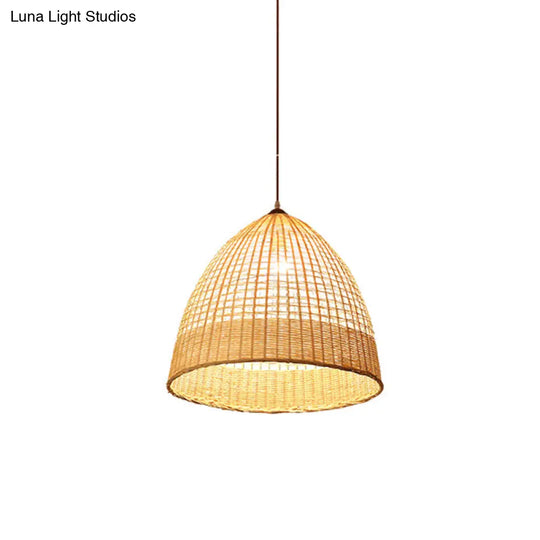 Asian Style Beige Diamond Pendant Bamboo Hanging Light For Tearoom With 1 Bulb