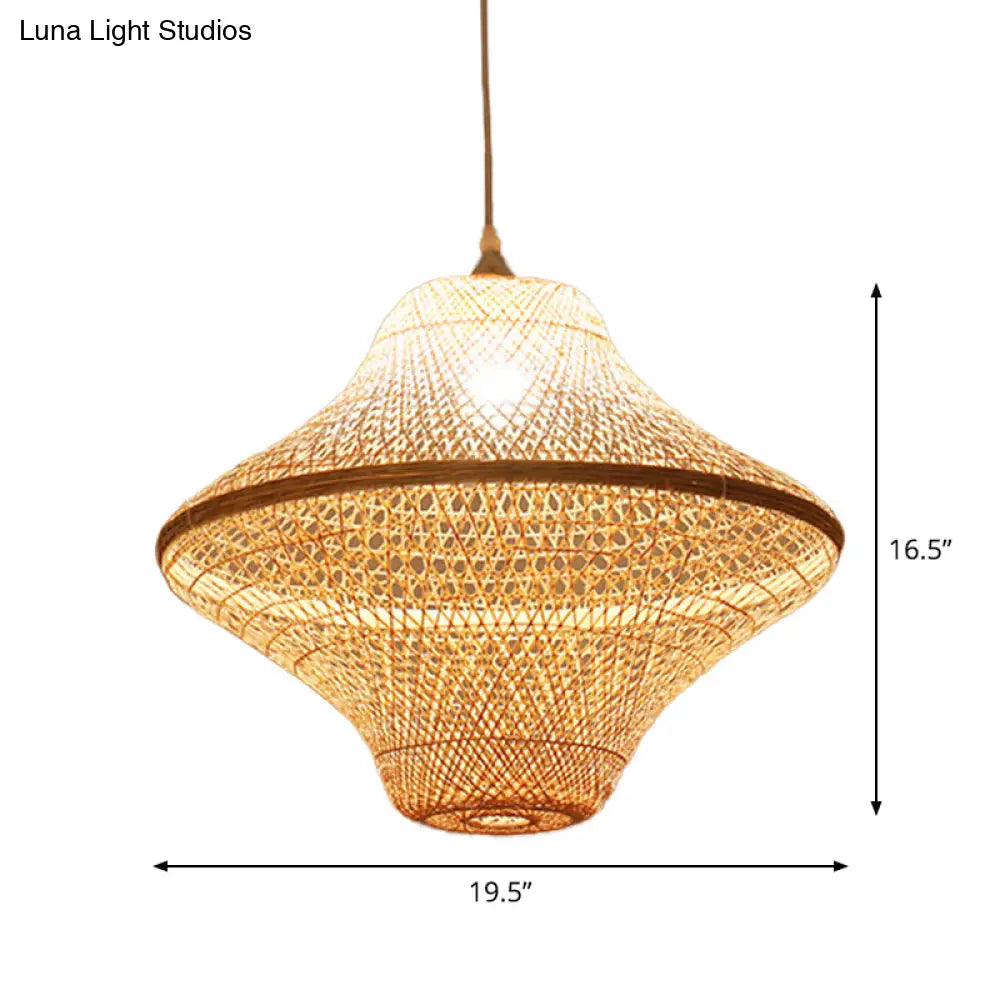 Asian Style Beige Diamond Pendant Bamboo Hanging Light For Tearoom With 1 Bulb