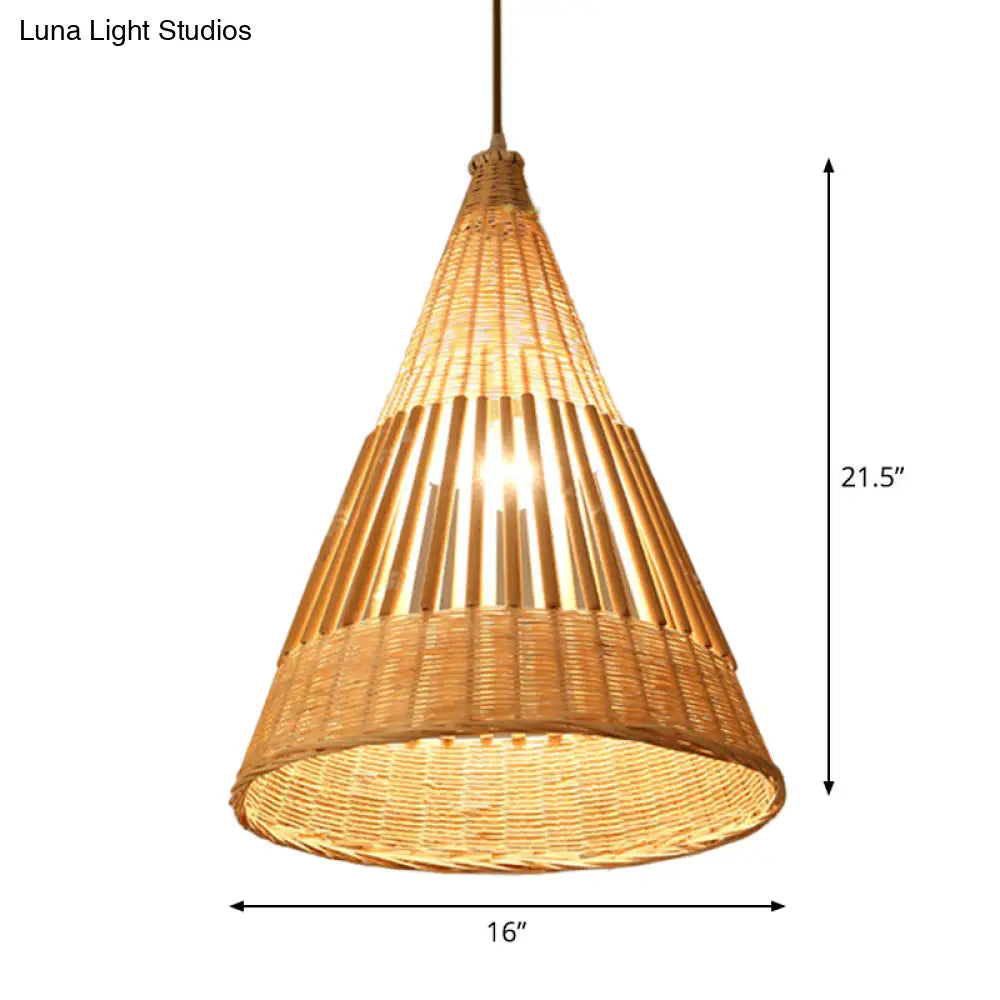 Asian Style Beige Diamond Pendant Bamboo Hanging Light For Tearoom With 1 Bulb