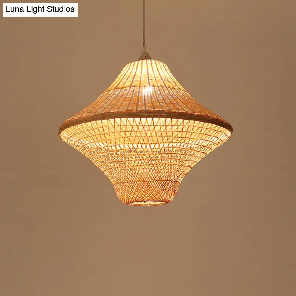 Asian Style Beige Diamond Pendant Bamboo Hanging Light For Tearoom With 1 Bulb