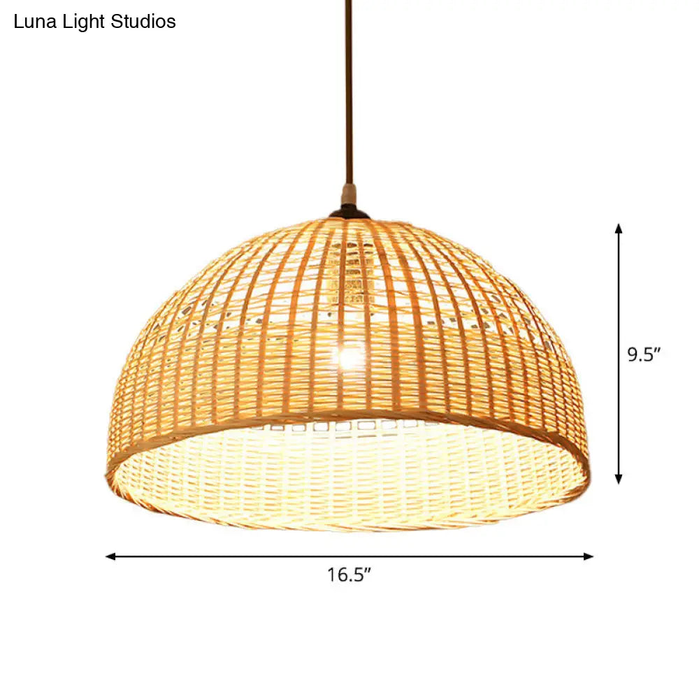 Asian Style Beige Diamond/Bell/Onion Drop Pendant Hanging Light Fixture With Bamboo Accent - Tearoom