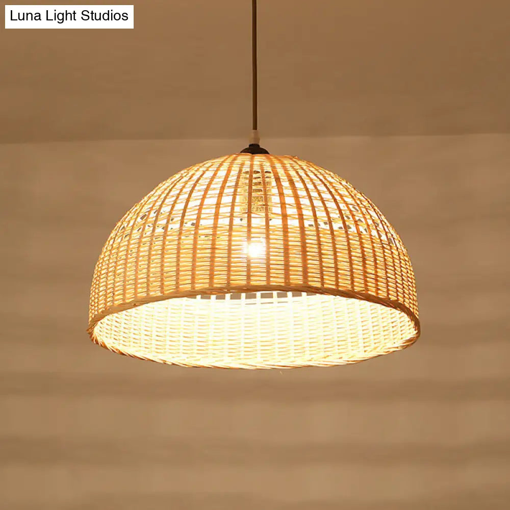 Asian Style Beige Diamond/Bell/Onion Drop Pendant Hanging Light Fixture With Bamboo Accent - Tearoom