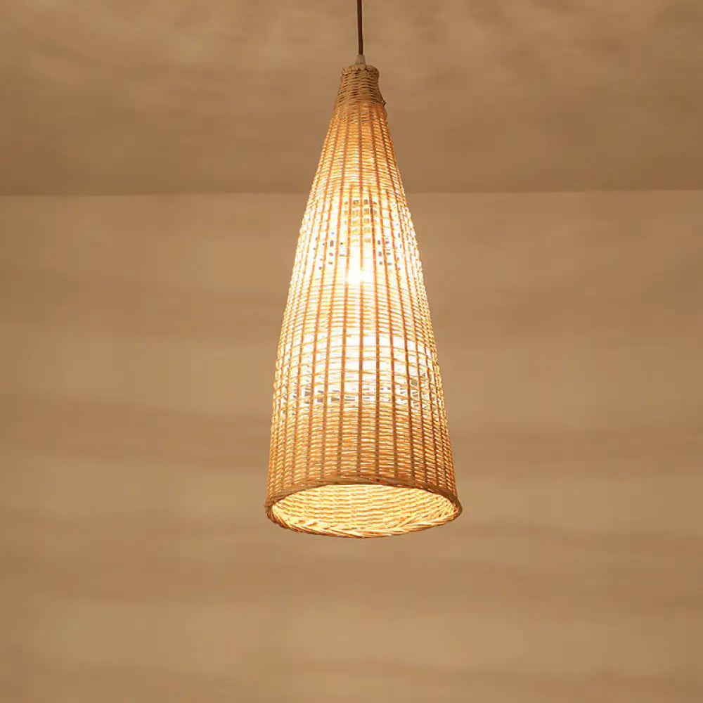 Asian Style Beige Diamond Pendant Bamboo Hanging Light For Tearoom With 1 Bulb / A