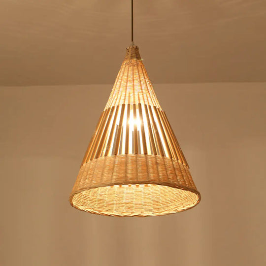 Asian Style Beige Diamond Pendant Bamboo Hanging Light For Tearoom With 1 Bulb / B