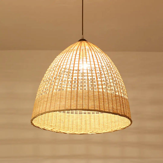 Asian Style Beige Diamond Pendant Bamboo Hanging Light For Tearoom With 1 Bulb / F