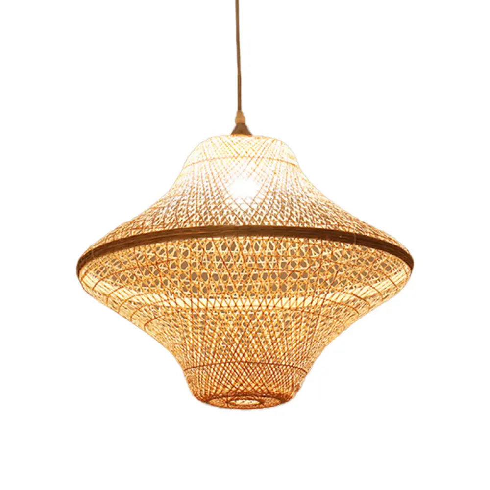 Asian Style Beige Diamond Pendant Bamboo Hanging Light For Tearoom With 1 Bulb / H