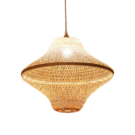 Asian Style Beige Diamond Pendant Bamboo Hanging Light For Tearoom With 1 Bulb / H