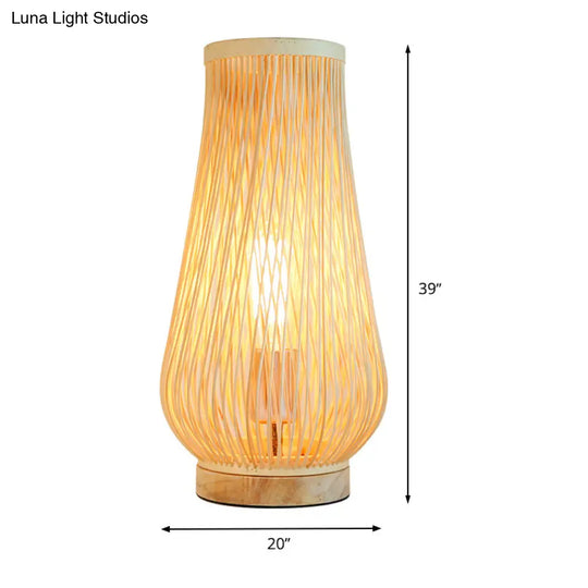 Asian Style Beige Table Lamp With Bamboo Shade - Perfect For Bedroom Desk