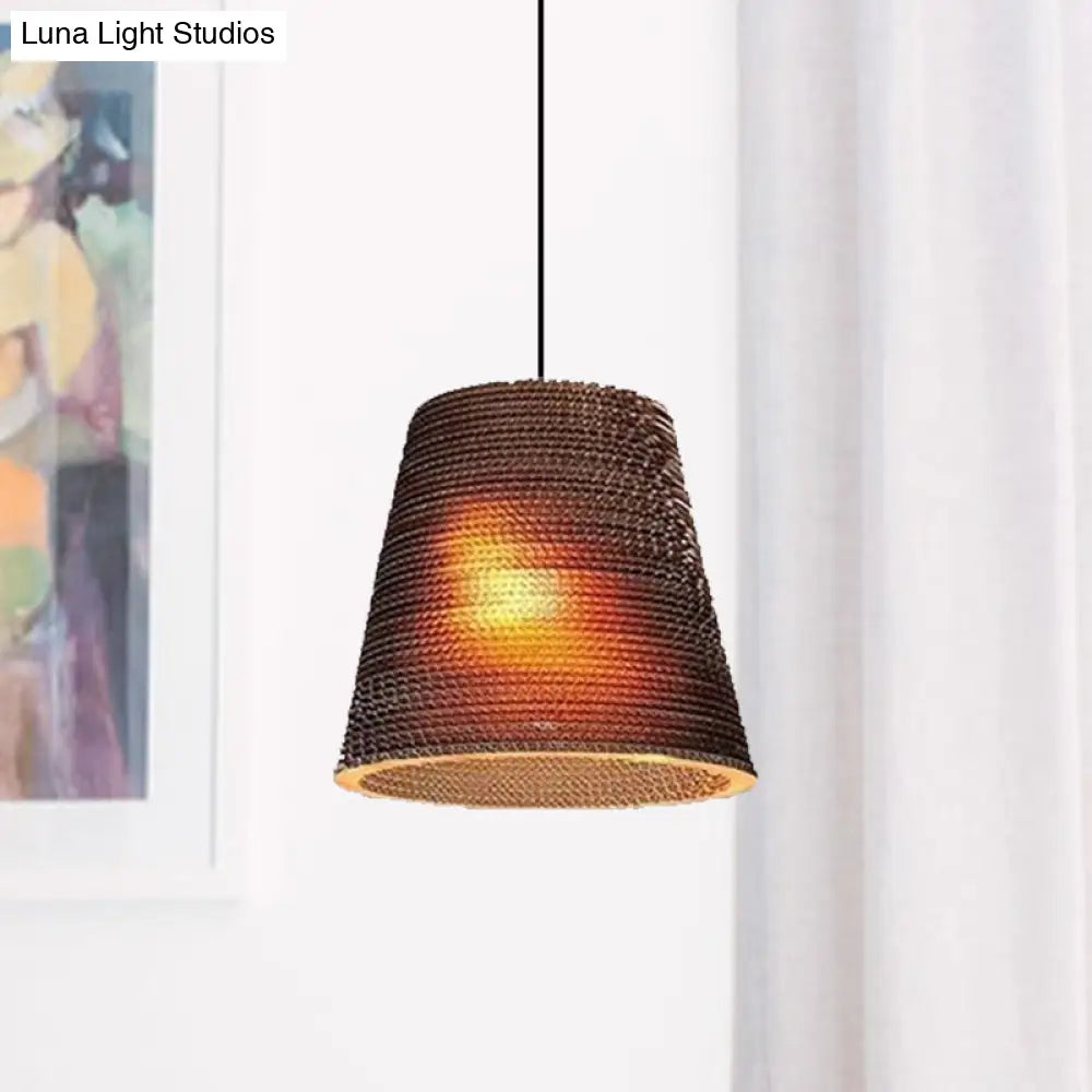 Asian Style Hanging Lamp - Paper Dome Shade Ceiling Drop Light (1 Bulb) In Brown For Restaurants