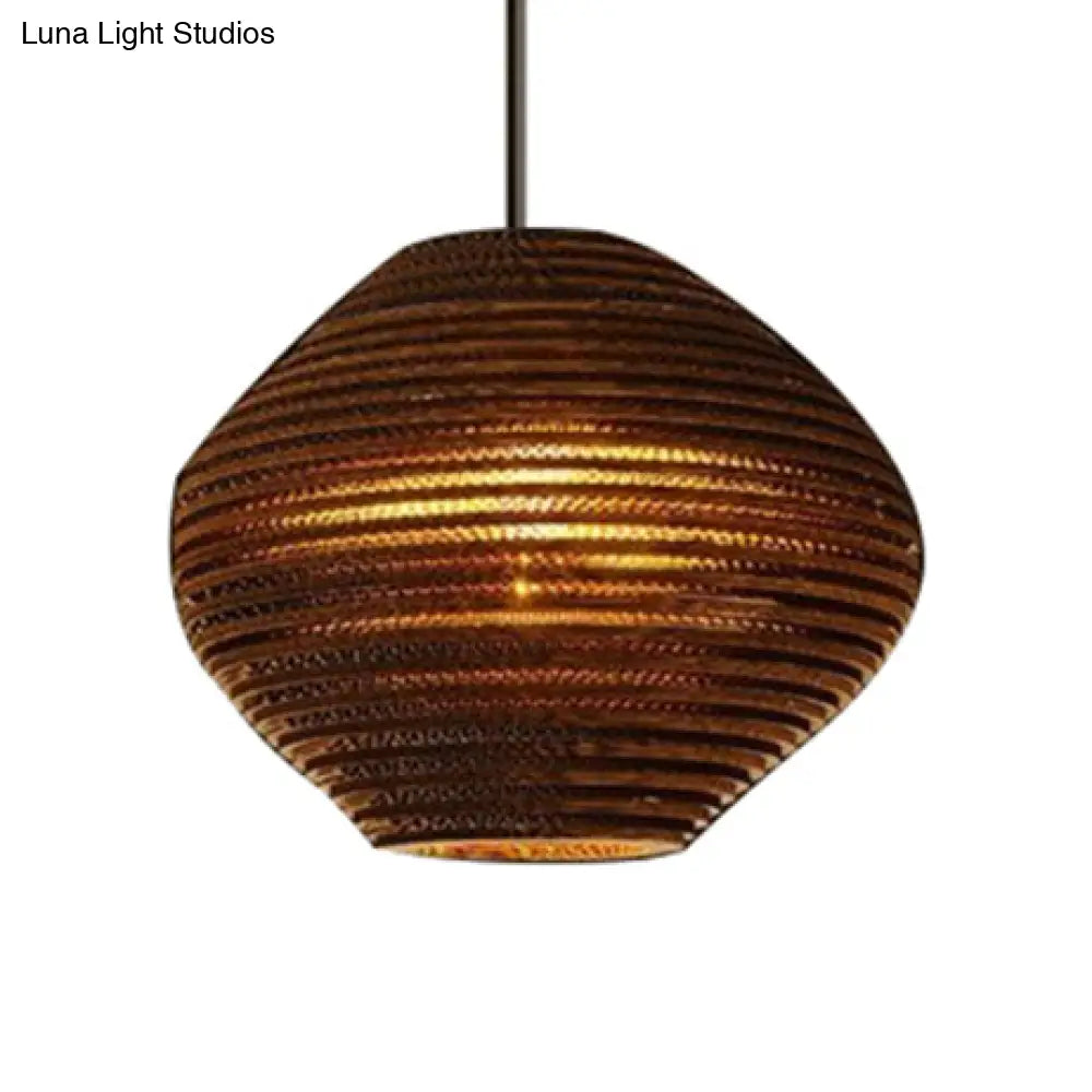 Asian Style Hanging Lamp - Paper Dome Shade Ceiling Drop Light (1 Bulb) In Brown For Restaurants