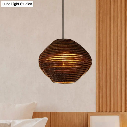 Asian Style Dome Shade Hanging Lamp In Brown For Restaurants - 1 Bulb Ceiling Light 4 Sizes