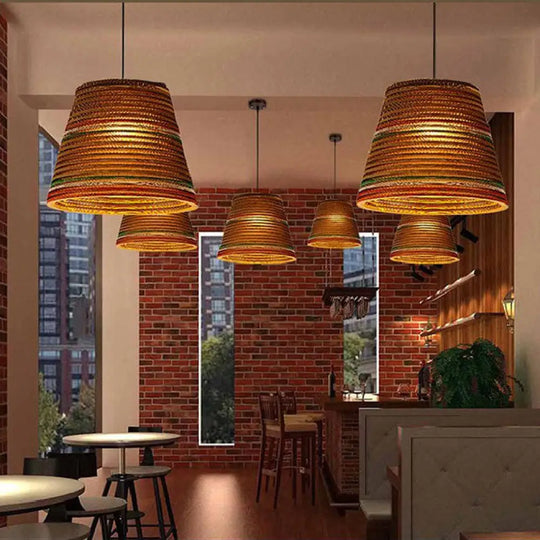 Asian Style Hanging Lamp - Paper Dome Shade Ceiling Drop Light (1 Bulb) In Brown For Restaurants