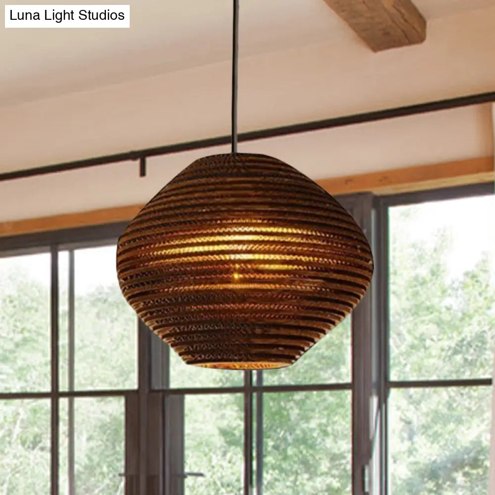 Asian Style Hanging Lamp - Paper Dome Shade Ceiling Drop Light (1 Bulb) In Brown For Restaurants