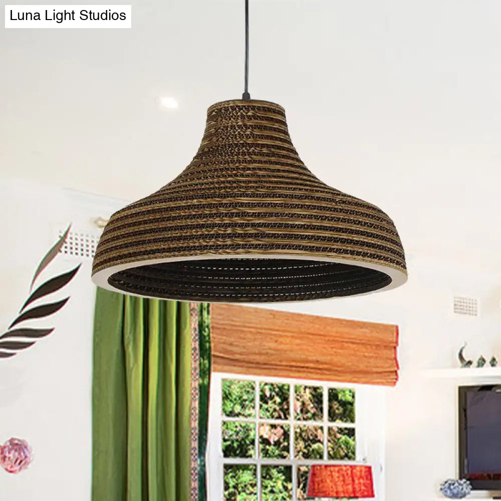 Asian Style Dome Shade Hanging Lamp In Brown For Restaurants - 1 Bulb Ceiling Light 4 Sizes