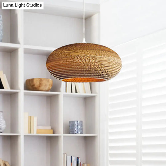 Asian Style Hanging Lamp - Paper Dome Shade Ceiling Drop Light (1 Bulb) In Brown For Restaurants