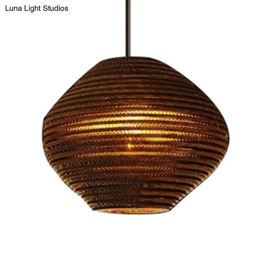 Asian Style Dome Shade Hanging Lamp In Brown For Restaurants - 1 Bulb Ceiling Light 4 Sizes