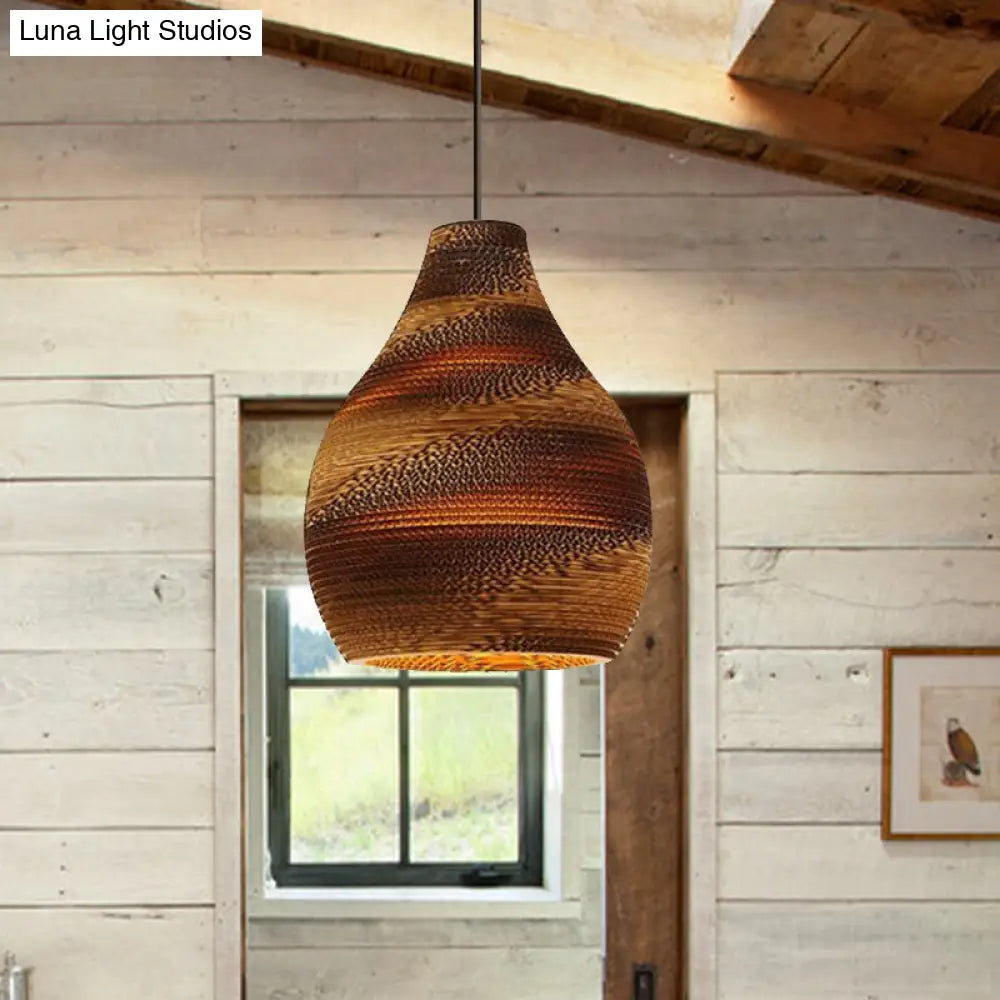 Asian Style Dome Shade Hanging Lamp In Brown For Restaurants - 1 Bulb Ceiling Light 4 Sizes