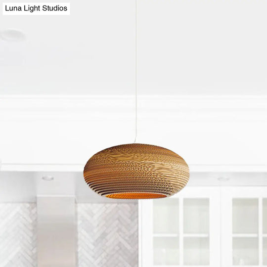 Asian Style Dome Shade Hanging Lamp In Brown For Restaurants - 1 Bulb Ceiling Light 4 Sizes