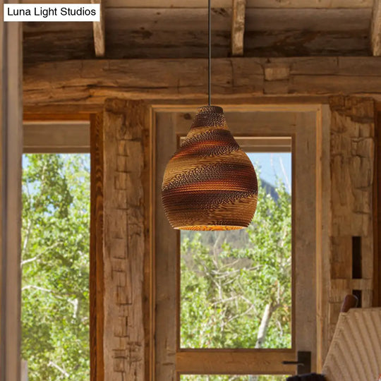 Asian Style Hanging Lamp - Paper Dome Shade Ceiling Drop Light (1 Bulb) In Brown For Restaurants