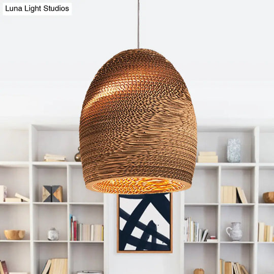 Asian Style Hanging Lamp - Paper Dome Shade Ceiling Drop Light (1 Bulb) In Brown For Restaurants