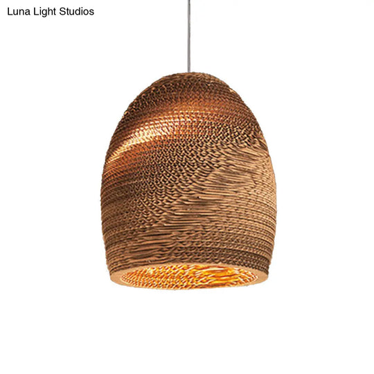 Asian Style Hanging Lamp - Paper Dome Shade Ceiling Drop Light (1 Bulb) In Brown For Restaurants