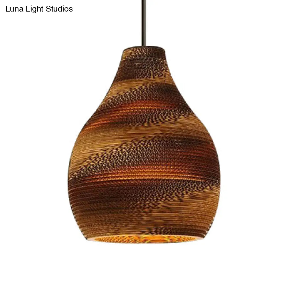 Asian Style Hanging Lamp - Paper Dome Shade Ceiling Drop Light (1 Bulb) In Brown For Restaurants