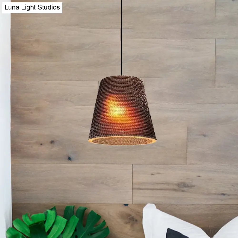 Asian Style Hanging Lamp - Paper Dome Shade Ceiling Drop Light (1 Bulb) In Brown For Restaurants