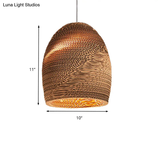 Asian Style Hanging Lamp - Paper Dome Shade Ceiling Drop Light (1 Bulb) In Brown For Restaurants