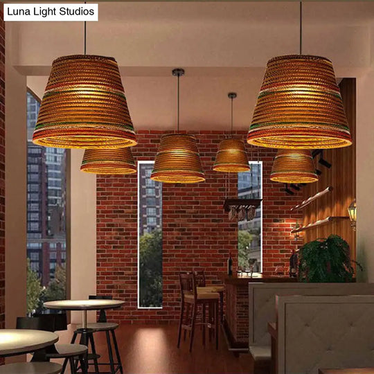 Asian Style Dome Shade Hanging Lamp In Brown For Restaurants - 1 Bulb Ceiling Light 4 Sizes / 12 C