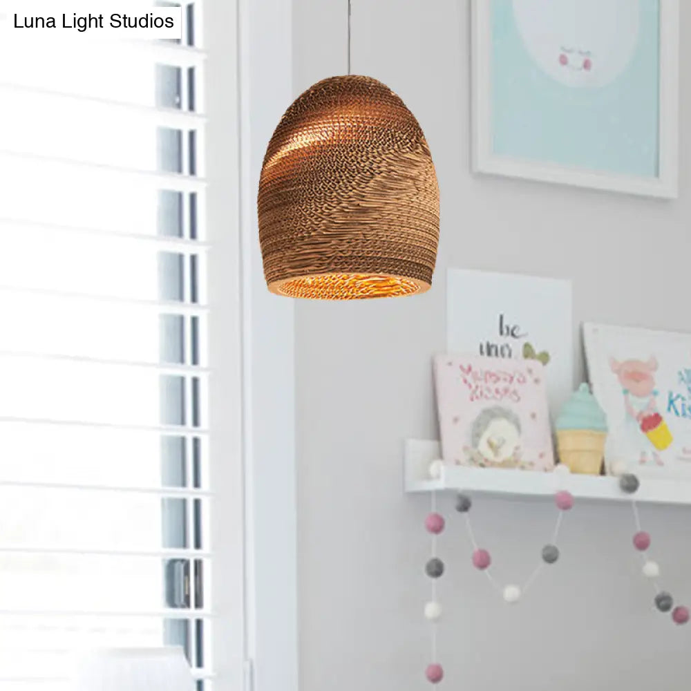 Asian Style Hanging Lamp - Paper Dome Shade Ceiling Drop Light (1 Bulb) In Brown For Restaurants