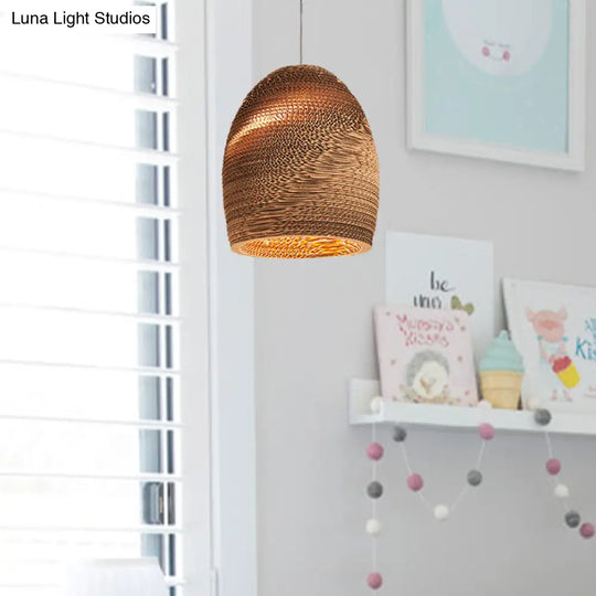 Asian Style Hanging Lamp - Paper Dome Shade Ceiling Drop Light (1 Bulb) In Brown For Restaurants